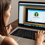**Online Therapy Session - Privacy Focused:** A therapist is conducting an online therapy session with a client. Emphasize secure communication: encrypted platform interface, soft lighting, creating a safe and confidential digital space.  Show the therapist being attentive and professional. Consider the use of the Signal or Telegram logo subtly in the background on a device screen to reinforce the theme of encrypted communication.